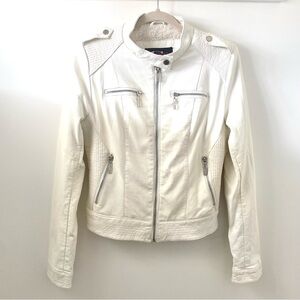 White Faux Leather Moto Jacket | Size Large
